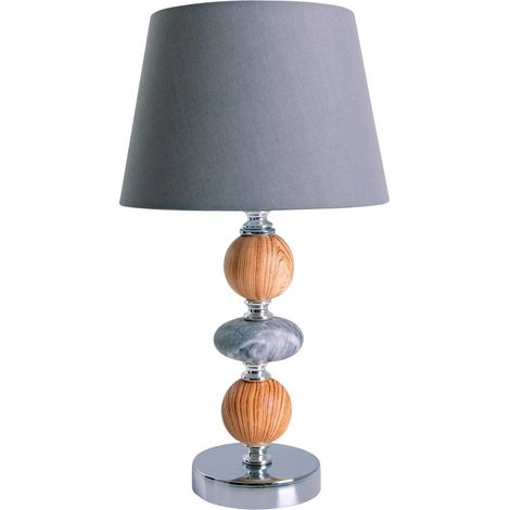 Lampe à poser en métal bois et marbre avec abat-jour gris H 36 cm culot E14 pour salon et bureau - PANGIVO (1/5)