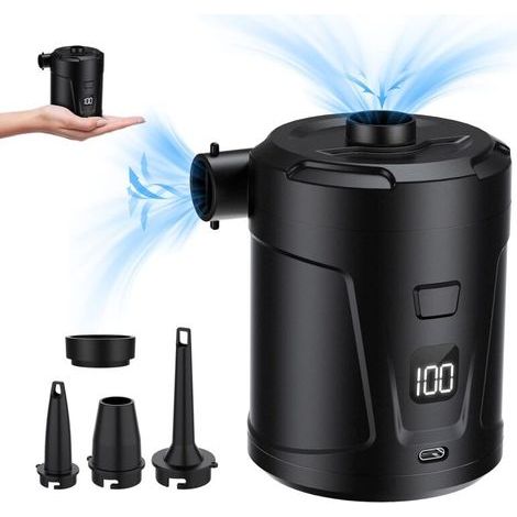 Electric air pump, electric inflator with 4 air nozzles, fast inflator for inflatable swimming pool, bed mattress, camping, vacuum bag