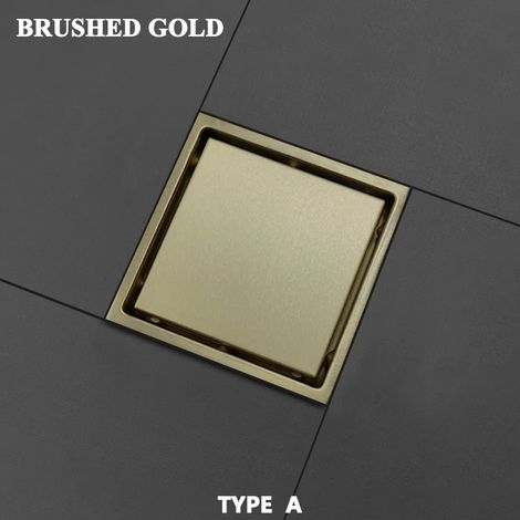 (Brushed Gold A)High Quality Brushed Gold Tile Invisible Embedded Grid Bathroom Shower Insect-Proof And Odor-Proof 15cm15cm Square Floor Drain (1/4)