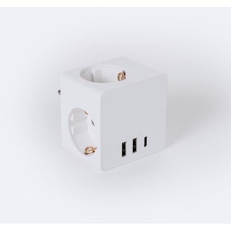 Adaptador Enchufe Triple Tipo F Schuko 2 USB + 1 USB-C   Blanco
