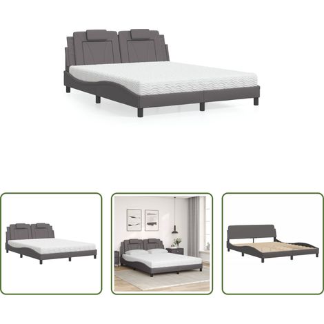 vidaXL Coussin de tête - Lit Viana avec matelas gris 160x200 cm similicuir (1/5)