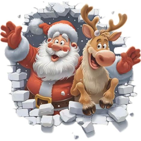 Stickers muraux créatifs de Noël, grands stickers 3D Père Noël et rennes, stickers pour portes et fenêtres - Décoration de Noël amovible 37 x 39 cm (lot de 2) (1/5)