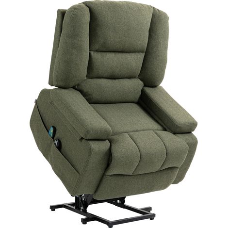 Poltrona reclinabile elettrica con sollevamento, funzioni di massaggio e riscaldamento, inclinazione regolabile, poggiapiedi, telecomando, verde (1/5)