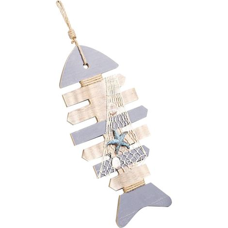 Décoration Murale Poisson en Bois, Pendentif Rustique Bleu Méditerranéen (1/5)