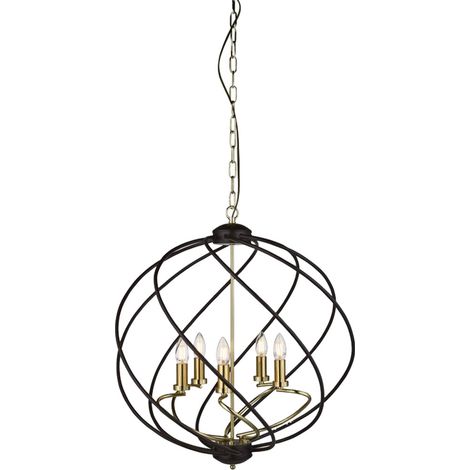 Searchlight Flow - Suspension sphérique à 5 ampoules noir mat, bronze foncé, E14 (1/5)