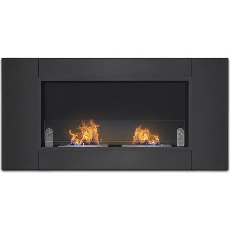 Augusto - Chimenea de bioetanol empotrada con 2 quemadores de 1,5 litros. Chimenea de bioetanol de acero inoxidable y vidrio templado. 110x54 cm color negro (1/5)