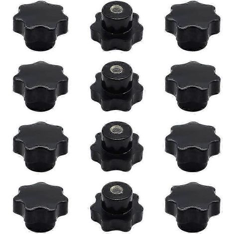 Lot de 12 boutons de serrage en étoile en plastique noir, filetage intérieur M6 6 mm, pour équipements mécaniques (1/4)