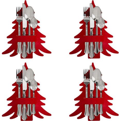 Paris Prix - Lot De 4 Porte-couverts sapin 25cm Rouge (1/3)