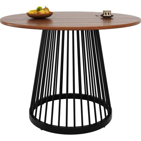 Runde Esstisch für 4 Personen aus MDF und Metall mit Verstellbare Schwarze Beine - 80×80×76 cm, Nussbaum und Schwarz (1/5)