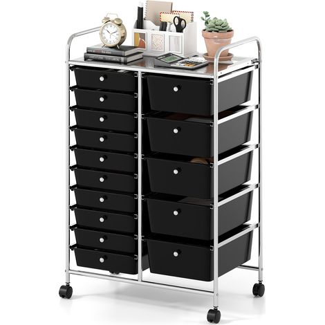 COSTWAY 15-Drawer Rolling Storage Cart Utility Cart with Metal Frame Black (1/5)
