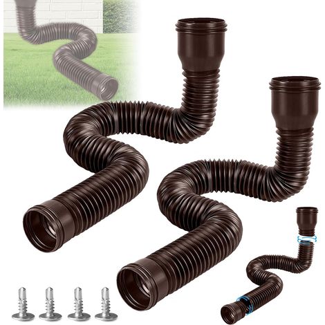 Lot de 2 rallonges flexibles de gouttière, rallonge ronde pour tuyau de descente 80/100 mm, extension de gouttière, extension de 47 à 150 cm pour gazon/avant-toit (marron, 2 pièces) (1/5)