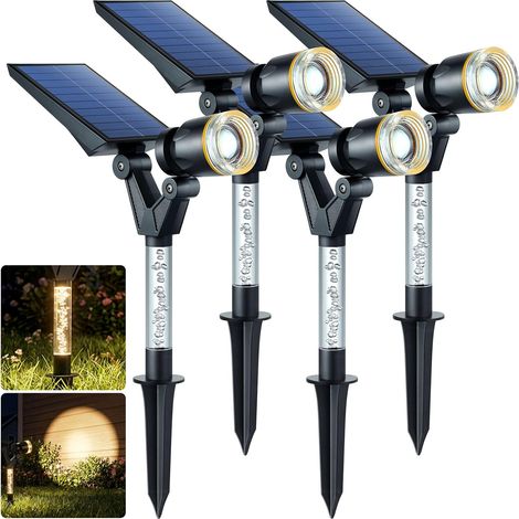 Lot de 4 spots solaires extérieurs étanches – 3000K blanc chaud, allumage automatique – Idéaux pour jardin, allée, façade et paysagisme – Éclairage décoratif et sécurisant (1/5)