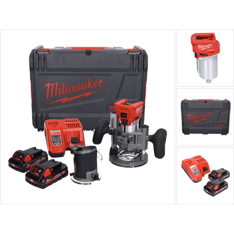 Router a batteria Milwaukee M18 FTR-302X 18 V brushless + 2x batteria 3,0 Ah + caricabatterie + moduli router + scatola HD