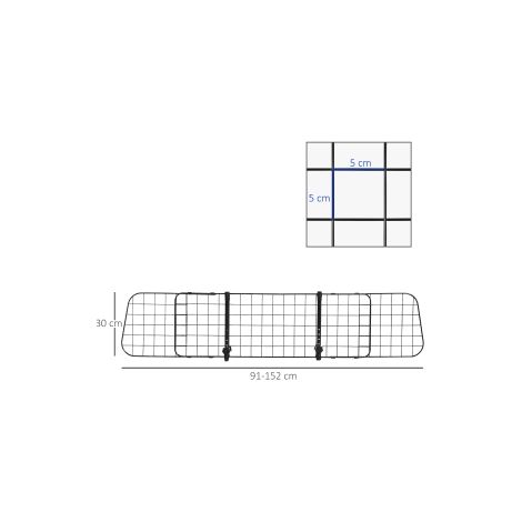 Grille de voiture universelle pour chien, protection de voiture pour chiens avec largeur réglable en continu, grille de séparation pour coffre, grille de voiture pour chien, protection pour chien 91-1 (1/5)