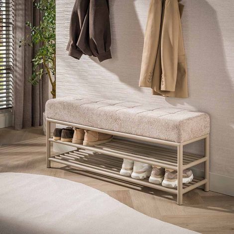 Banc d'entrée industriel 125 cm en métal beige Teresa (1/5)