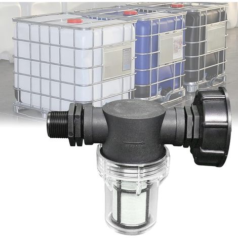 Robinet Raccord Cuve 1000L, Adaptateur IBC S60x6 (3/4"), avec Filtre, pour Eau de Pluie (1/4)