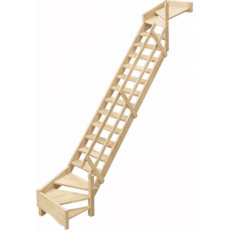 Escalier bois 15 marches - Hauteur à franchir 3.60m - Avec rampe - Largeur 0,68m - COTTAGEJ-UD-360 (1/4)