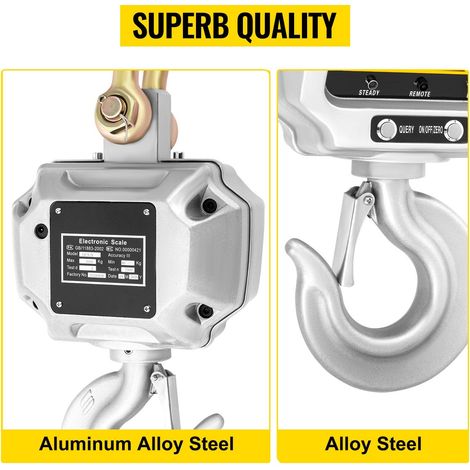 VEVOR Balance Suspendue Numérique Industrielle Aluminium 5000 kg 11000 lbs Pour Grue Et Crochet Pèse-Bête Afficheur LED (1/5)