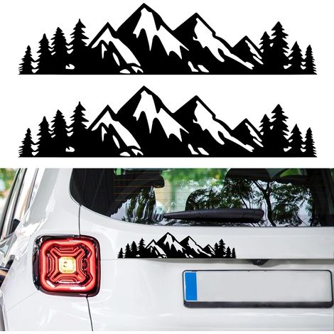 Lot de 2 autocollants en vinyle pour fenêtre de voiture, pare-chocs, coffre, forêt, montagnes, décoration pour véhicules, camions, SUV, camions, ordinateurs portables (noir, 2 pièces) (1/5)