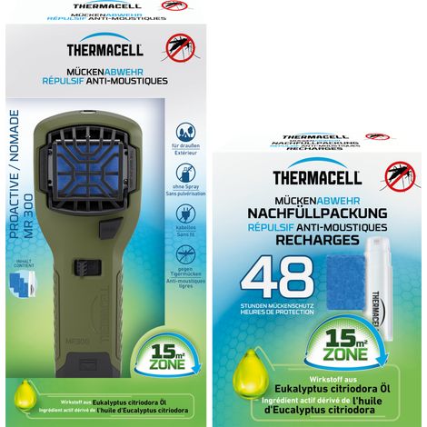 THERMACELL Diffuseur Répulsif Anti Moustiques & Moustiques Tigres Portable Nomade - Zone de Protection 15m² - Effet Rapide - Inodore - Recharges 48h - 4 Cartouches Gaz + 12 Plaquettes - Vert (1/5)