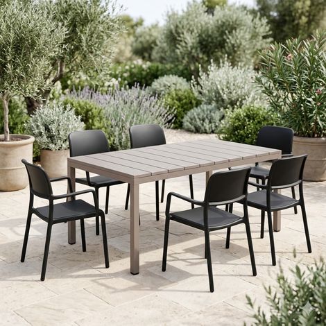 Set tavolo Rio Allungabile 140-210 cm con 6 poltrone Riva, per esterno e giardino -Bianco / Rosso (Bistrot) (1/5)