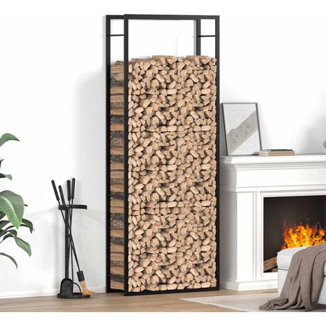 vidaXL Portalegna Nero Opaco 80x28x222 cm Acciaio