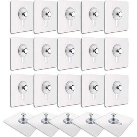 20 Pcs Accroches Tableau sans Percer, Fixation Cadre sans Percer, Accroche Cadre sans Percer Adhesif Imperméable Amovible Autocollant Anti-trace, Crochet Tableau Adhésif Transparent (1/5)