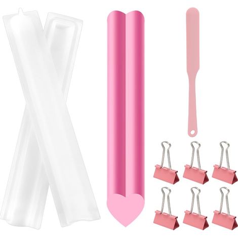 Moule à Gâteau en Silicone à Long Tube Moule à Gâteau en Forme de Cœur Avec Grattoir en Silicone Rose et 6 Pince en Fer (Longueur de 319mm) (21.5x27mm de Diamètre) (1/5)
