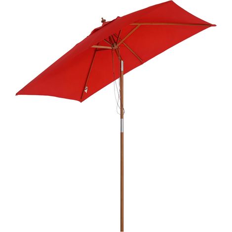 Parasol de jarden extérieur Parasol rectangulaire enclenable bois polyester haute densité 2L x 1,5l x 2,3H m rouge