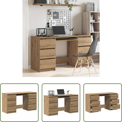 vidaXL Bureau d'étude - Bureau chêne artisanal 140x50x77 cm bois d'ingénierie (1/5)