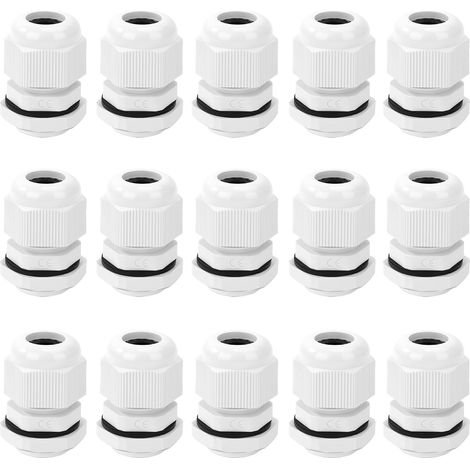 Presse étoupe Nylon M12 IP68 Etanche Glandes de Câble Réglable pour Maison Jardin Éclairage Extérieur Câble Blanc 15 Pièces (1/5)
