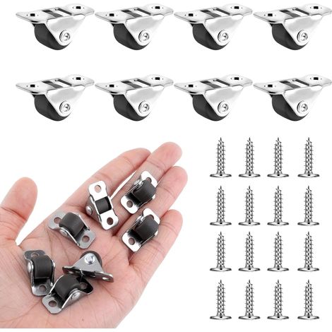 Set of 8 rubber casters for furniture, small fixed casters, transport casters, mini swivel casters with metal plate for furniture, appliances, equipment, crates (1/5)
