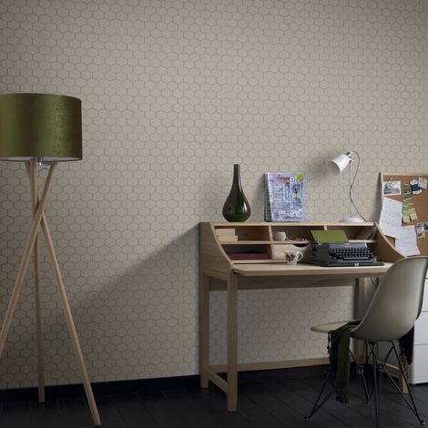 Papier peint intissé Hexagone Geo 1005 x 52cm Taupe, cuivre