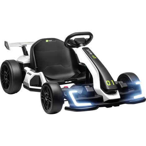Go Kart Elettrico per Bambini 6-12 Anni 24V 12km/h con Seggiolino Regolabile, Bianco