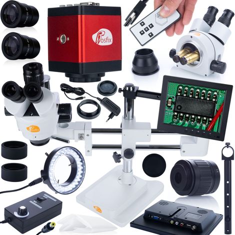 Rosfix Trinokular-Stereomikroskop auf einem Jupiter Pro Gantry MSJP-T-SDMS1 + 8-Zoll-Display + 56-LED-Beleuchtung + Displayhalterung + Draco RED Kamera