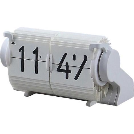 Horloge de bureau vintage à feuillets, calendrier mécanique intelligent avec date et alarme automatiques, horloge à pages tournantes pour la décoration intérieure, blanche (1/5)