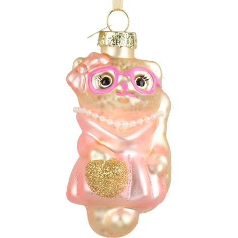 Weihnachtsanhänger Katze mit pinker Brille - Glas