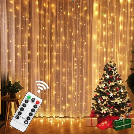 Rideau Lumineux - 300 Led - 3x3 M - Telecommande - Usb - Blanc Chaud (1/4)