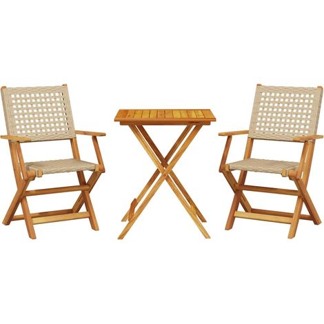 Maison Exclusive - 3-tlg. Bistro-Set Beige Poly Rattan und Massiv (1/5)