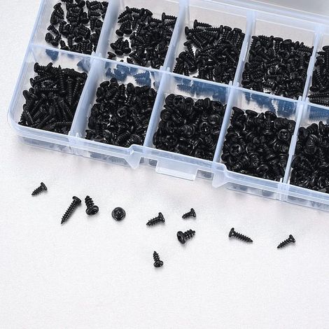 Tornillos de 400 autorroscantes chapa Phillips abombada), Acero carbono, negro, plástico, madera metales blandos, Negro, juego de 400 piezas (1/5)