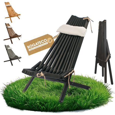 BOGATECO Transat Bois Pliable avec Coussin Imperméable Noir (1/5)