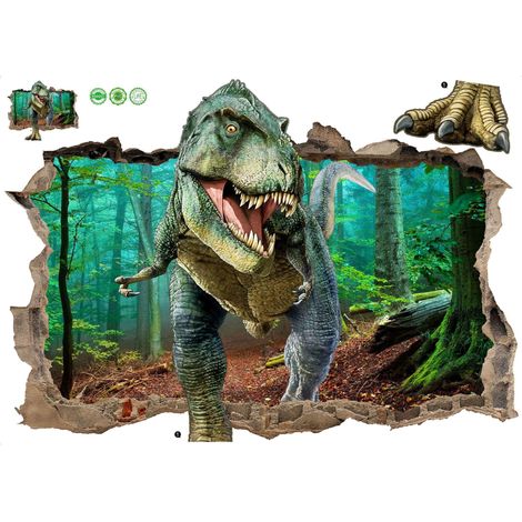 Sticker mural dinosaure 3D mur cassé, peinture autocollante pour chambre ou salon (1/5)