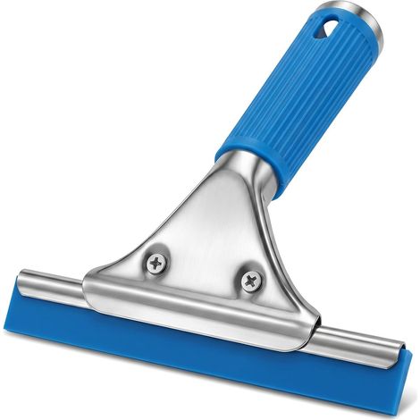 15 cm Profi-Silikon-Fensterabzieher, austauschbare Köpfe, Blau Edelstahl-Duschfensterabzieher mit Abziehlippe zum Reinigen und Trocknen von Windschutzscheiben, Glas, Fliesen und Fenstern (1/5)