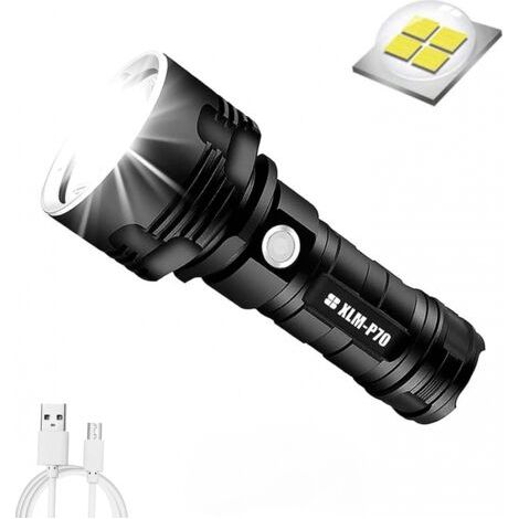 p70 lampe torche, 30000-100000 lumens haute puissance LED lampe de poche étanche ultra lumineuse, Lampe de poche XLM-P70 50W la plus puissante à 3 modes (Batterie unique, 50W-P70) (1/4)