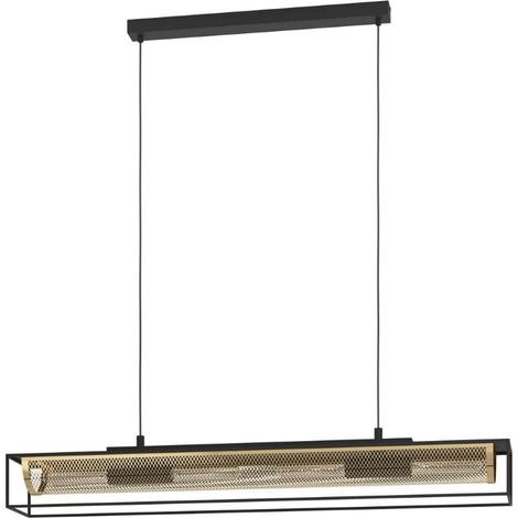 Lampe suspendue nohales en acier noir, laiton e27 4x40w l: 112 cm b: 17cm h: 150 cm dimmable (1/3)