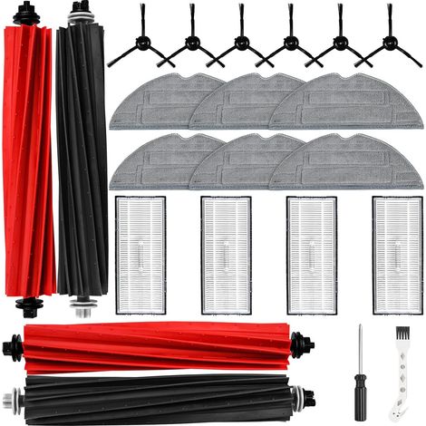 22 pièces accessoires pour Roborock S8 / S8+ Saugroboter 4 Hauptbürsten, 4 filtre, 6 Wischtücher, 6 Seitenbürsten, 1 (1/5)
