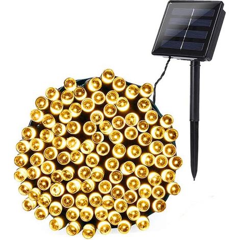 Guirlande Lumineuse Solaire - 40 Pieds 100 Ampoules - 8 Modes d'Éclairage - Étanche IP65 - Pour Extérieur Jardin Arbre Fête - Blanc Chaud
