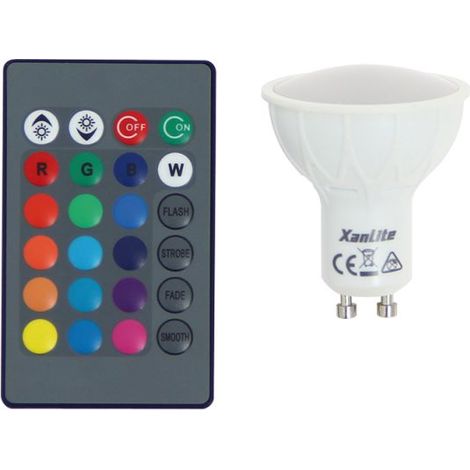 Xanlite – Ampoule LED GU10 4,2W (équiv. 50W) – Lumière blanc chaud 3000K – Télécommande incluse – Économie d'énergie 90% – Angle d'éclairage 120°