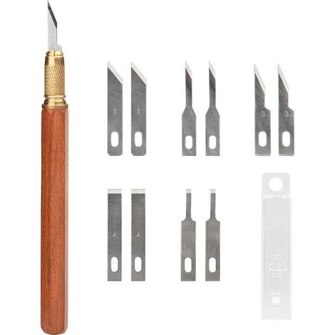 Präzisions-Bastelmesserset, Exacto Hobbymesserset mit Holzgriff, 10 SK5-Stahlklingen und Klingenschutz zum Modellieren und Schnitzen (1/5)