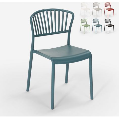 Ahd Amazing Home Design – Chaise de jardin empilable en polypropylène – Charge maximale 150 kg – Hauteur d'assise 44 cm – Design moderne extérieur – Bleu (1/5)